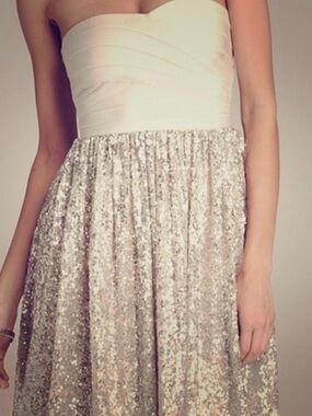 ERIN by Erin Fetherston Strapless Ivory and Silver Sequin Cocktail Dress
